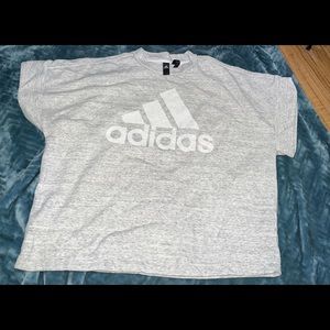 Womens crop workout terry cloth shirt size Xl grey with white logo